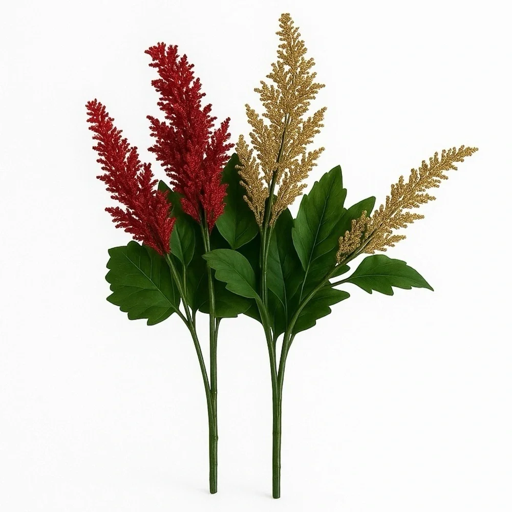 Red and Gold Glitter Astilbe Holiday Florals Bush